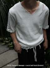 [S/S] Vacance damage v neck half knit(3color)