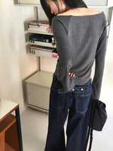 ティワーリブカラーラグランロングスリーブTシャツ