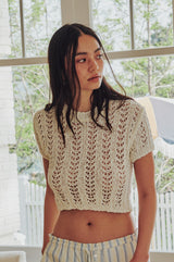 Sheer Crop Knit Top (IVORY)