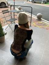 Back see-through lace long-sleeved T-shirt