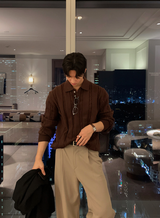 All-Day Cable Pattern Two-Button Collar Knit