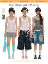 BETWEENAND「Emoticons」Summer basic embroidered striped tank top for women – suitable to be worn as an inner layer or as an outer garment.