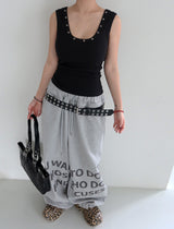 U-neck Punching Eyelet Ribbed Sleeveless