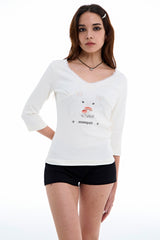 Rabbit Lace V-Neck Tee [White]