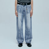 navajo パターンカットオフデニムパンツ light blue