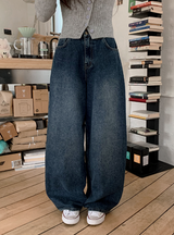 Deep Blue Balloon Wide Denim Pants