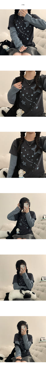 ルナスターパッチストライプレイヤードロングスリーブTシャツ