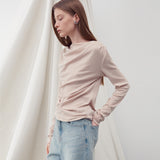 シャーリングドレープ長袖トップ BEIGE