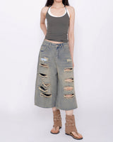 Terran Wide Distressed Bermuda Denim Pants
