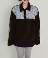 Femme Flower Pattern Quilted Fleece Long Sleeve T-Shirt (Button Detail)