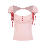 Elin Backhole Ribbon Slim Top