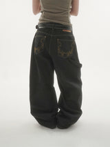 Ducks embroidery carpenter denim pants -1C