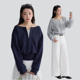 バレエコア レイヤード コントラスト クロップド スウェットシャツ