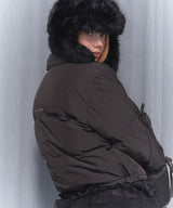 RIBBON COLLAR SHORT PUFFER (CHARCOAL)_F24ZA955