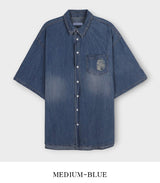 Sia damage washed denim short-sleeved shirt