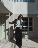 [premium] Frame Raccoon Collar Leather Jacket