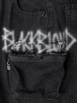 BBD Sprayed Logo Multi-Pocket Denim Cargo Pants (Black)