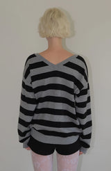 C ONE-SHOULDER STRIPED KNIT_BLACK
