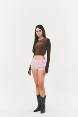 Logo Cubic Crop Top Brown