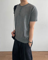 Needle Henley Neck Short Sleeve Knit