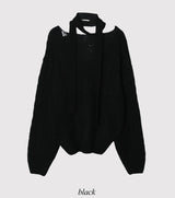 Laura Twist Loose V-neck Wool Knit +Tie Set (6color)
