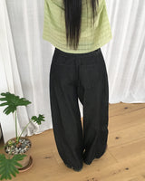 ダッドサイドピンタックスナップボタンワイドロングデニムパンツ