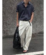 [S-XL] ホワイトハーフバンディングワイドパンツ