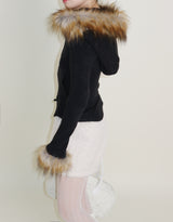デッカウルフジョットフード付きファーニットジップアップジャケット (Wool Jacket)