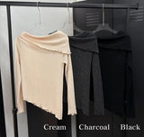 Unbalance cutting off shoulder knit(3color)