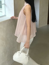 Lovie Unbal One-Shoulder Ribbon Chiffon Blouse