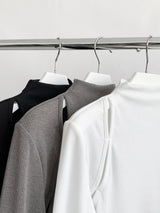 half-turtleneck shoulder slit ribbed long-sleeved T-shirt