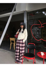 Cotton Check Casual Wide Pants