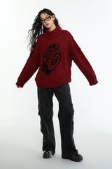 High-collared woolen reversible embroidered sweater for winter