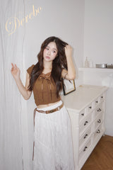 Texture Lace Ribbon Short Sleeve T-shirt