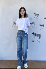 DAISY EMBROIDERED BLUE DENIM PANTS code 25000