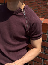 [MUSCLE FIT] イレギュラーサイドジッパージップアップハーフTシャツ(5color)
