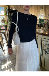 Back White Bow Long Sleeve Knit T-shirt