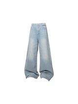 LABEL Series Basic Washed Waist Half Zipper Back Waist Cowhide Limited Edition Leather Brand Loose Straight Leg Jeans