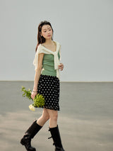 Dot ruffle flare mini skirt