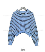 Sweety Stripe Crop Hood Zip-Up