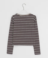 Mibat Stripe Henley Neck Long Sleeve Tee