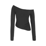 ONE SHOULDER BUTTON TEE-BLACK