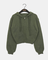 Ronky Two Way Cropped Hooded Knitwear Zip-Up