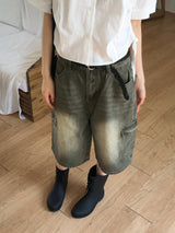 [4color] Tishan Cargo Bermuda Half Denim Short Pants