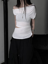 clean off-shoulder slit T (3color)