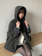 Rumber Check Color Matching Overfit Hood Padding Jumper