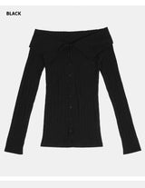 Off-Shoulder Ribbed Slit Cardigan