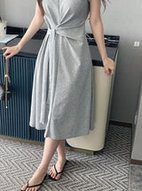 Peta Roll-Up Cap Sleeves Flare Tie Long One Piece