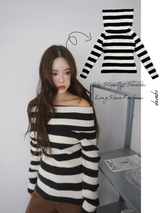 Star Stripe Off-Shoulder Long Sleeve Knitwear
