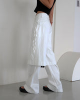 Two-block layered string wide pants